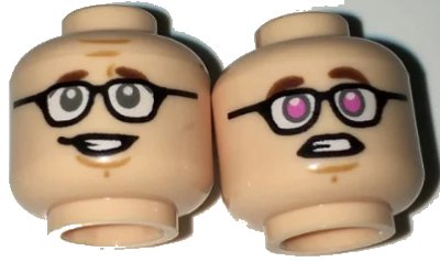 LEGO onderdeel Minifigure, Head Dual Sided Black Glasses, Reddish Brown Eyebrows,  Sheepish Grin / Dark Pink Eyes Pattern (3626pb1651)