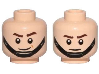 LEGO onderdeel Minifigure, Head Dual Sided SW Brown Eyebrows, Black Chin Strap, Smile / Frown Pattern (3626pb1655)