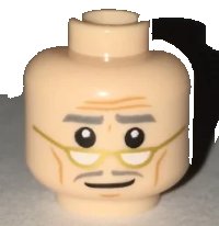 LEGO part Minifigure, Head Forehead Lines, Dark Bluish Gray Eyebrows and Moustache, Gold Lowered Eyeglasses Pattern 3626pb1696