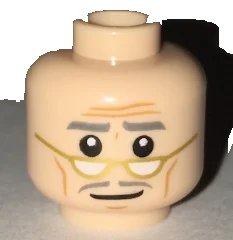LEGO onderdeel Minifigure, Head Forehead Lines, Dark Bluish Gray Eyebrows and Moustache, Gold Lowered Eyeglasses Pattern (3626pb1696)
