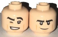 LEGO part Minifigure, Head Dual Sided Black Eyebrows, Tan Cheek Lines, Winking with Grin with Teeth / Determined Pattern 3626pb1698