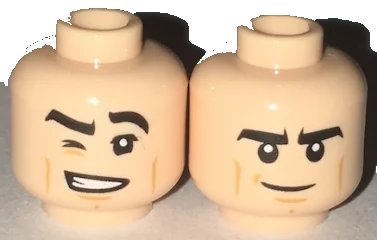 LEGO onderdeel Minifigure, Head Dual Sided Black Eyebrows, Tan Cheek Lines, Winking with Grin with Teeth / Determined Pattern (3626pb1698)