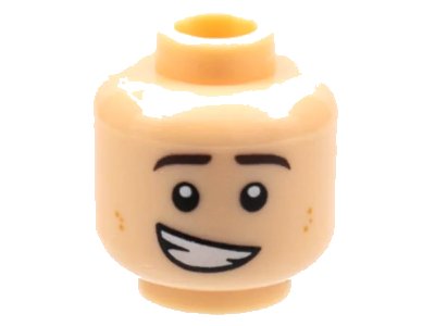 LEGO onderdeel Minifigure, Head Black Eyebrows, Reddish Brown Dimples, Lopsided Open Mouth Grin Pattern (3626pb1717)