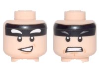 LEGO part Minifigure, Head Dual Sided Black Headband, Squinted Batman Eyes, Medium Nougat Chin Dimple, Lopsided Open Mouth Smile / Angry Bared Teeth Pattern 3626pb1739
