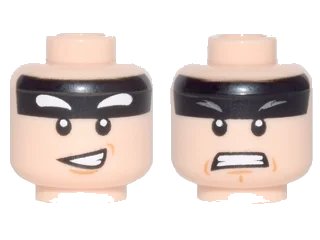 LEGO onderdeel Minifigure, Head Dual Sided Black Headband, Squinted Batman Eyes, Medium Nougat Chin Dimple, Lopsided Open Mouth Smile / Angry Bared Teeth Pattern (3626pb1739)