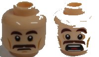 LEGO onderdeel Minifigure, Head Dual Sided Brown Eyebrows, Moustache, White Pupils, Scared Pattern 3626pb1743