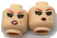 LEGO part Minifigure, Head Dual Sided Female Red Eyebrows, Green Eye Shadow, Worried / Pursed Lips Pattern 3626pb1786