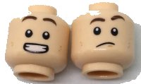 LEGO onderdeel Minifigure, Head Dual Sided Dark Brown Eyebrows, Dark Orange Dimples, Confused / Smile with Teeth Pattern 3626pb1789