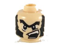 LEGO part Minifigure, Head Bushy Black Unibrow and Long Thick Sideburns, Off-Center Scowl Patternd 3626pb1853