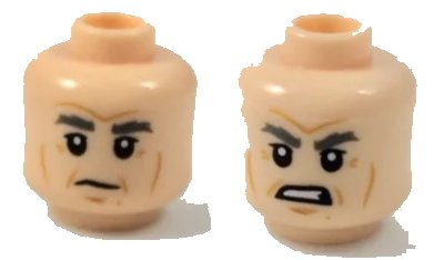 LEGO onderdeel Minifigure, Head Dual Sided Thick Gray Eyebrows, Cheek Lines, White Pupils, Neutral / Angry Pattern (Han Solo) (3626pb1855)