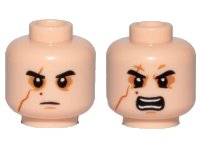 LEGO part Minifigure, Head Dual Sided SW Black Eyebrows, Sunken Eyes, Red Beauty Mark / Mole, Right Eye Scar, Neutral / Angry Pattern (Kylo Ren) 3626pb1908
