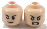 LEGO part Minifigure, Head Dual Sided Black Eyebrows, Neutral / Green Eyes Angry Pattern 3626pb1941