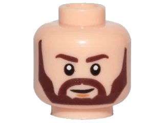 LEGO onderdeel Minifigure, Head Beard with Dark Brown Eyebrows, Angular Beard, Smile and White Pupils Pattern (3626pb1969)