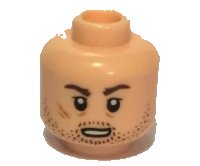 LEGO onderdeel Minifigure, Head Male Brown Stubble, Dark Brown Eyebrows, Oval Mouth and Scar Pattern (SW DJ) 3626pb1997