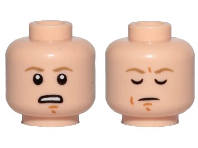 LEGO onderdeel Minifigure, Head Dual Sided Dark Tan Eyebrows, Chin Dimple, Concerned / Closed Eyes, Meditating Pattern (SW Luke Skywalker) (3626pb2107)
