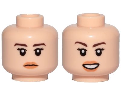 LEGO onderdeel Minifigure, Head Dual Sided Female Dark Brown Eyebrows, Orange Lips, Neutral / Smile Pattern (3626pb2109)