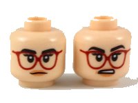 LEGO onderdeel Minifigure, Head Dual Sided Female Black Eyebrows, Red Glasses, Peach Lips, Neutral / Surprised Expression Pattern 3626pb2140