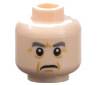 LEGO part Minifigure, Head Dark Bluish Gray Eyebrows, Dark Orange Jowel Lines, Chin Dimple, and Wrinkles, Frown Pattern 3626pb2156