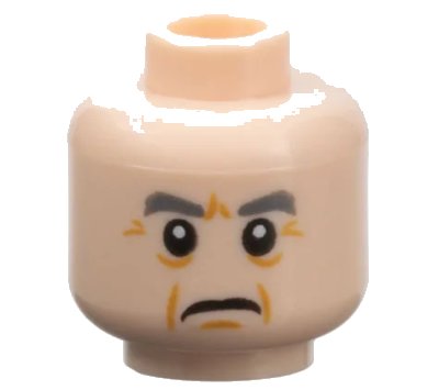 LEGO onderdeel Minifigure, Head Dark Bluish Gray Eyebrows, Dark Orange Jowel Lines, Chin Dimple, and Wrinkles, Frown Pattern (3626pb2156)