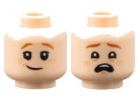 LEGO onderdeel Minifigure, Head Dual Sided Child Dark Orange Eyebrows, Nougat Freckles, Lopsided Grin / Scared Open Mouth with Top Teeth Pattern 3626pb2164