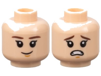 LEGO part Minifigure, Head Dual Sided Child Dark Brown Eyebrows, Medium Nougat Chin Dimple, Grin / Scared Pattern (3626pb2169)