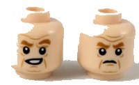 LEGO part Minifigure, Head Dual Sided Dark Orange Eyebrows, Wrinkles, Lopsided Smirk / Scowl Pattern 3626pb2182