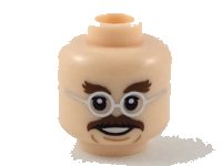 LEGO part Minifigure, Head Dark Brown Bushy Eyebrows and Moustache, Silver Round Glasses Pattern 3626pb2188