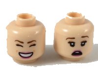 LEGO part Minifigure, Head Dual Sided Female Reddish Brown Eyebrows, Peach Eye Shadow, Magenta Lips, Smile with Closed Eyes/Scared Pattern 3626pb2213