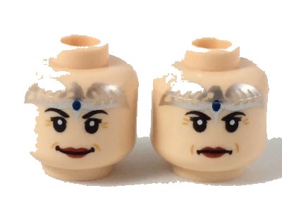 LEGO onderdeel Minifigure, Head Dual Sided Female Silver Tiara with Blue Stone, Dark Red Lips, Smile / Slight Frown Pattern - Hollow Stud (3626pb2226)