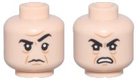 LEGO part Minifigure, Head Dual Sided Black Eyebrows, Medium Nougat Furrowed Brow, Chin Dimple, and Jowl Lines, Frown with Raised Eyebrow / Angry Open Mouth Scowl with Teeth Pattern - Hollow Stud 3626pb2236