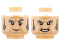 LEGO part Minifigure, Head Dual Sided Dark Bluish Gray Eyebrows and Sideburns, Cheek Lines, Frown / Mouth with Teeth Pattern - Hollow Stud 3626pb2254