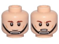 LEGO part Minifigure, Head Dual Sided Reddish Brown Eyebrows, Cheek Lines, Black Chin Strap, Neutral Closed Mouth / Frown Open Mouth with Teeth Pattern 3626pb2295