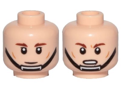 LEGO onderdeel Minifigure, Head Dual Sided Reddish Brown Eyebrows, Cheek Lines, Black Chin Strap, Neutral Closed Mouth / Frown Open Mouth with Teeth Pattern (3626pb2295)