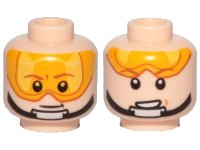 LEGO part Minifigure, Head Dual Sided Orange Visor, Brown Eyebrows, Chin Strap, Smile, Visor Down / Visor Up Pattern (SW Luke Skywalker) - Hollow Stud 3626pb2302