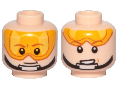 LEGO onderdeel Minifigure, Head Dual Sided Orange Visor, Brown Eyebrows, Chin Strap, Smile, Visor Down / Visor Up Pattern (SW Luke Skywalker) - Hollow Stud (3626pb2302)