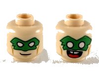 LEGO part Minifigure, Head Dual Sided Green Eye Mask with Eye Holes, Smirk / Open Mouth Smile with Tongue Pattern - Hollow Stud 3626pb2329