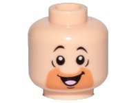 LEGO part Minifigure, Head Orange Cut Half Circle Beard, Black Eyebrows, Open Mouth, Smile, Tongue Pattern (Barney Rubble) - Hollow Stud 3626pb2341