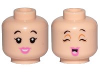 LEGO onderdeel Minifigure, Head Dual Sided Female, Black Eyebrows, Pink Lips, Smile / Cheerful Pattern (Betty Rubble) - Hollow Stud 3626pb2342