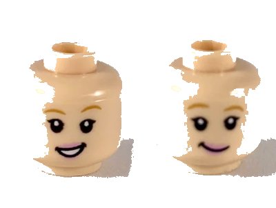 LEGO onderdeel Minifigure, Head Dual Sided Female Medium Nougat Eyebrows, Bright Pink Lips, Open Mouth Smile with Teeth / Grin Pattern - Hollow Stud (3626pb2384)