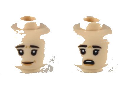 LEGO onderdeel Minifigure, Head Dual Sided Female Black Eyebrows, Peach Lips, Worried Smile / Surprised Pattern - Hollow Stud (3626pb2392)