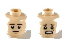 LEGO onderdeel Minifigure, Head Dual Sided Dark Brown Eyebrows, Mole on Left Cheek, Neutral / Scared Pattern - Hollow Stud 3626pb2395