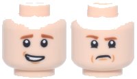 LEGO part Minifigure, Head Dual Sided Dark Orange Eyebrows, Medium Nougat Chin Dimple, Lopsided Open Mouth Smile with Teeth / Angry with Frown Pattern - Hollow Stud 3626pb2412