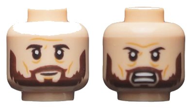 LEGO onderdeel Minifigure, Head Dual Sided Black Eyebrows, Dark Brown Beard, Neutral / Fierce Pattern - Hollow Stud (3626pb2414)