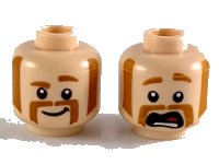 LEGO part Minifigure, Head Dual Sided Dark Orange Eyebrows, Muttonchops and Horseshoe Moustache, Smile with Raised Eyebrow / Scared Pattern - Hollow Stud 3626pb2416
