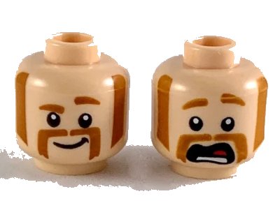 LEGO onderdeel Minifigure, Head Dual Sided Dark Orange Eyebrows, Muttonchops and Horseshoe Moustache, Smile with Raised Eyebrow / Scared Pattern - Hollow Stud (3626pb2416)