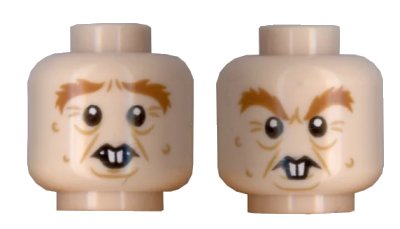 LEGO onderdeel Minifigure, Head Dual Sided Crow's Feet, Bushy Eyebrows and Rodent Teeth Pattern (Peter Pettigrew) - Hollow Stud (3626pb2437)