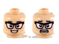 LEGO part Minifigure, Head Dual Sided Black Eyebrows and Glasses, Reddish Brown Freckles, Smile / Scared Pattern - Hollow Stud 3626pb2443