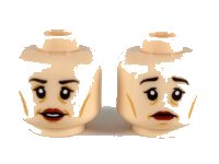 LEGO part Minifigure, Head Dual Sided Female Black Eyebrows, Upper Eyelids, Medium Nougat Eye Shadow, Cheek Lines, Wrinkles, and Chin Dimple, Dark Red Lips, Open Mouth Smile with Teeth / Sad Frown Pattern - Hollow Stud 3626pb2479