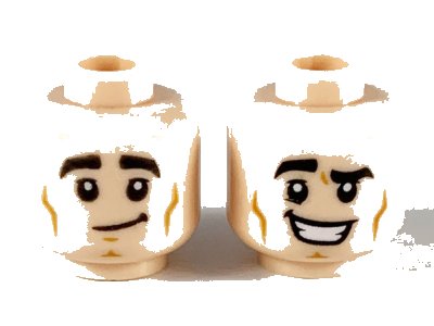 LEGO onderdeel Minifigure, Head Dual Sided Black Eyebrows, Lopsided Grin / Large Smile with Raised Right Eyebrow Pattern - Hollow Stud (3626pb2499)