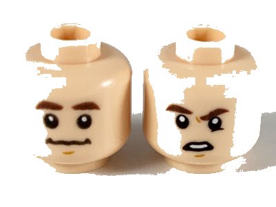 LEGO onderdeel Minifigure, Head Dual Sided Dark Brown Eyebrows, Neutral / Confused with Lowered Left Eyebrow Pattern - Hollow Stud (3626pb2500)
